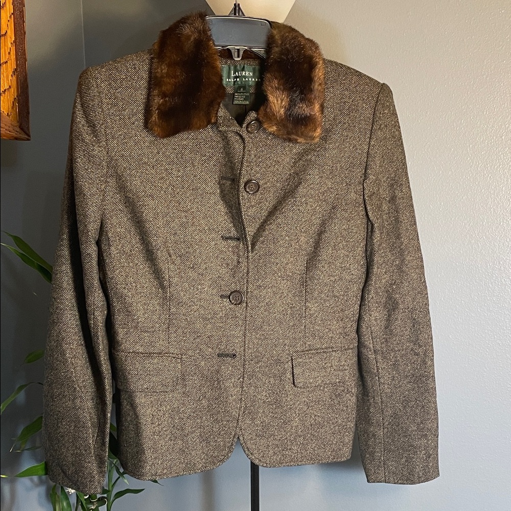 Vintage! Lauren Ralph Lauren Brown Blazer with Faux Fur Collar